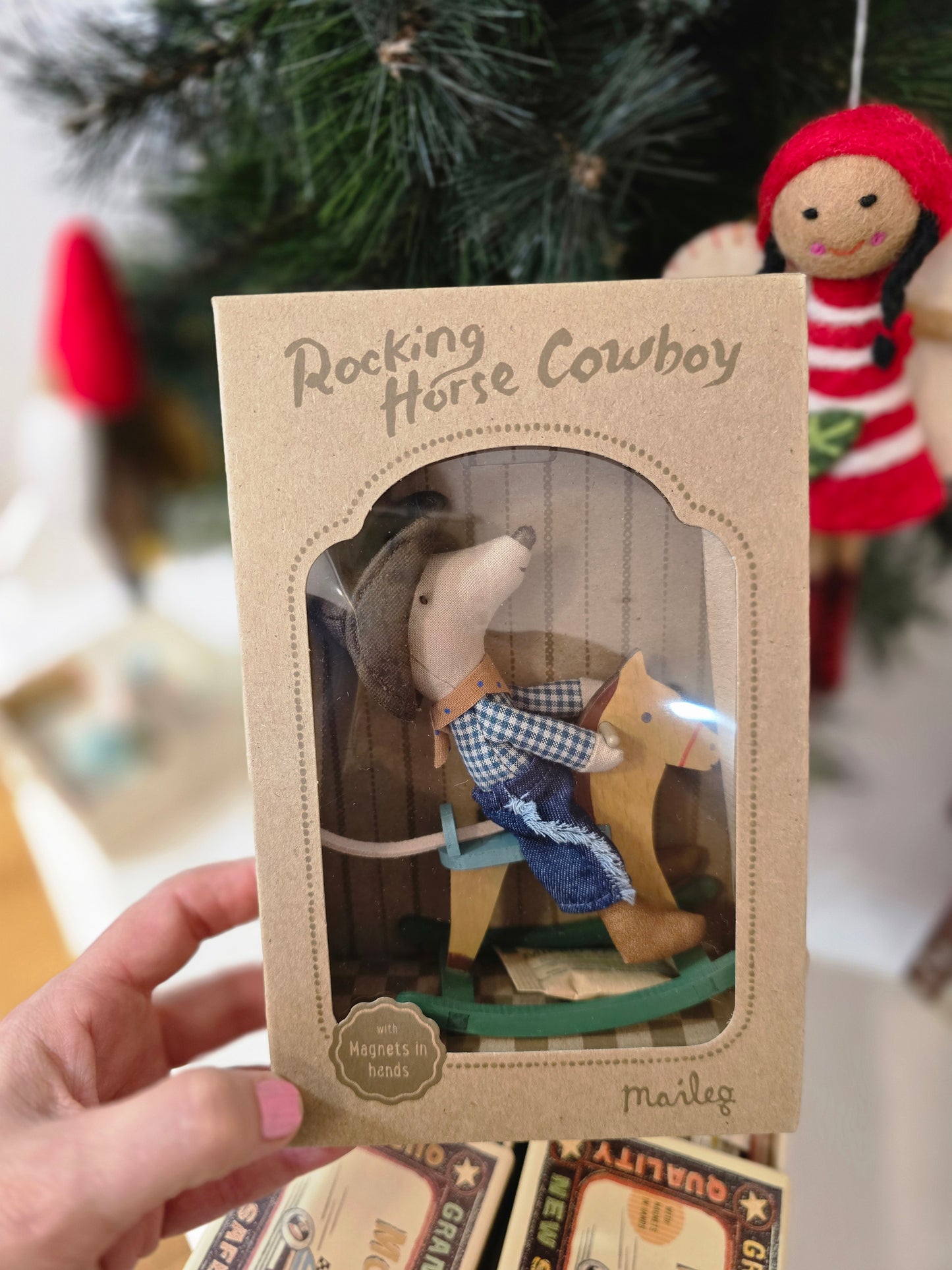 Maileg Cowboy Mouse Little Brother on Rocking Horse