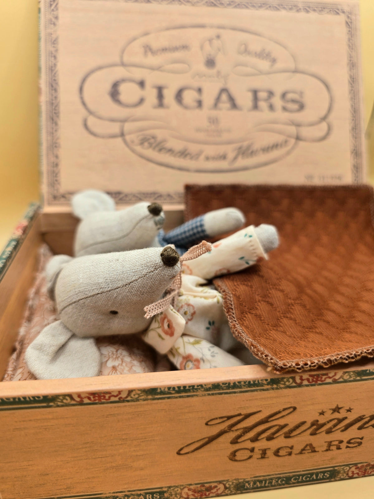 Maileg Grandma & Grandpa Mice in Cigar Box