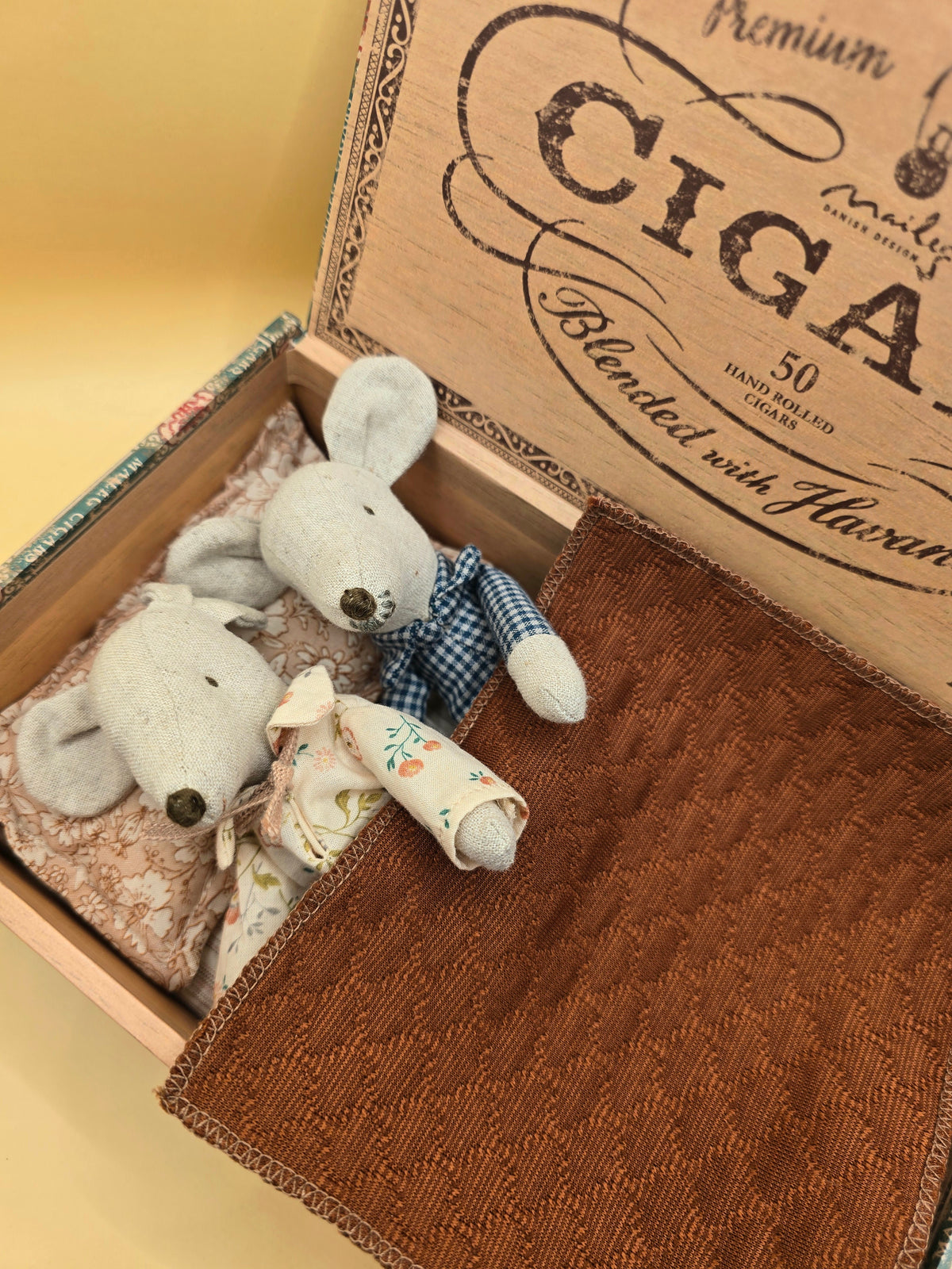 Maileg Grandma & Grandpa Mice in Cigar Box