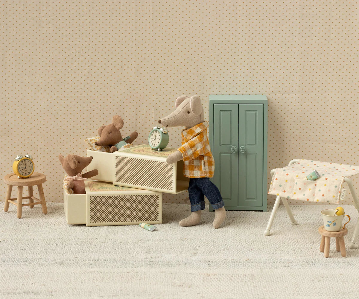 Maileg Sleepy Wakey Baby Mouse in Matchbox Blue 2025