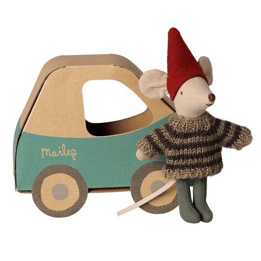 Maileg Christmas Mouse Little Brother in Car Box