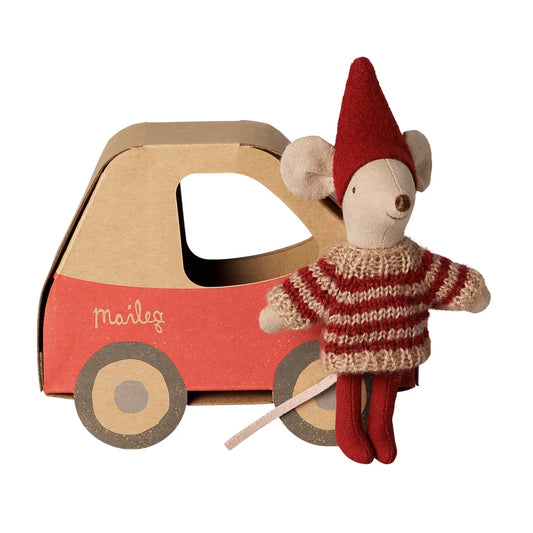 Maileg Christmas Mouse Little Sister in Car Box